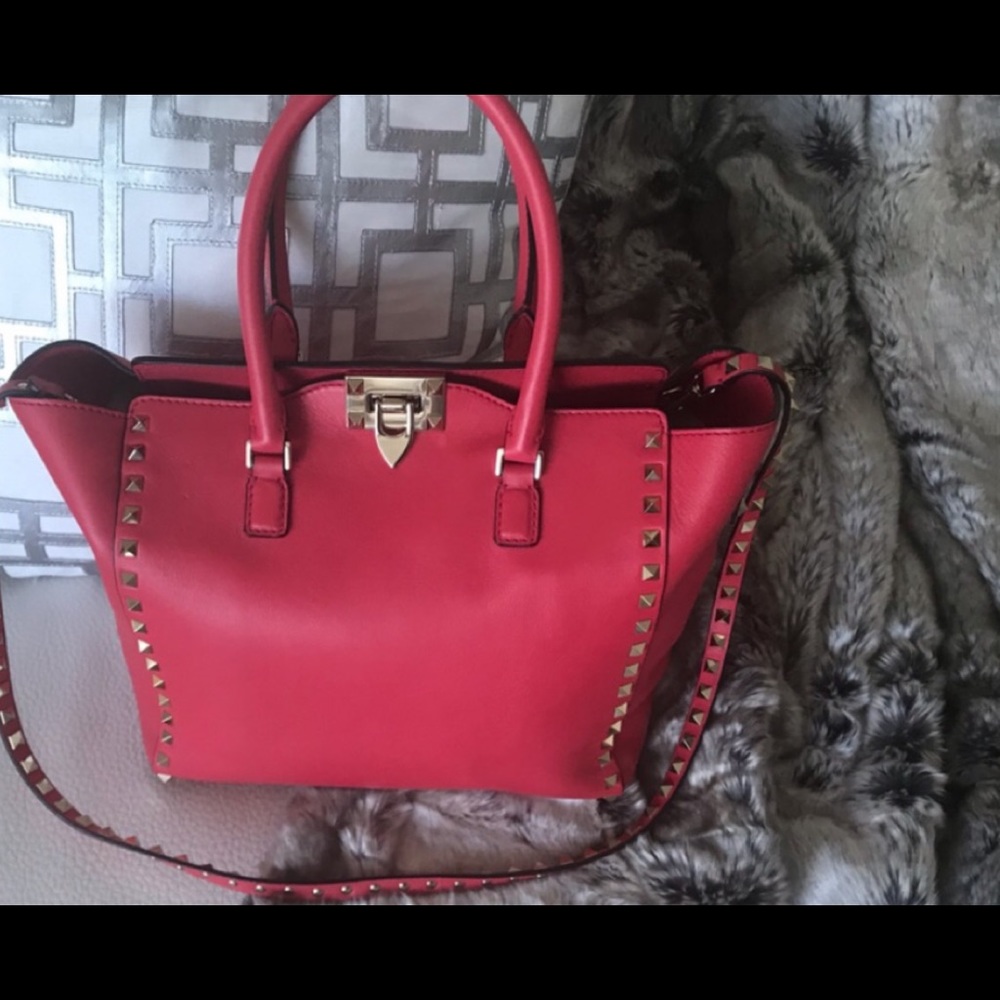 Valentino Rockstud Leather Double Handle Tote